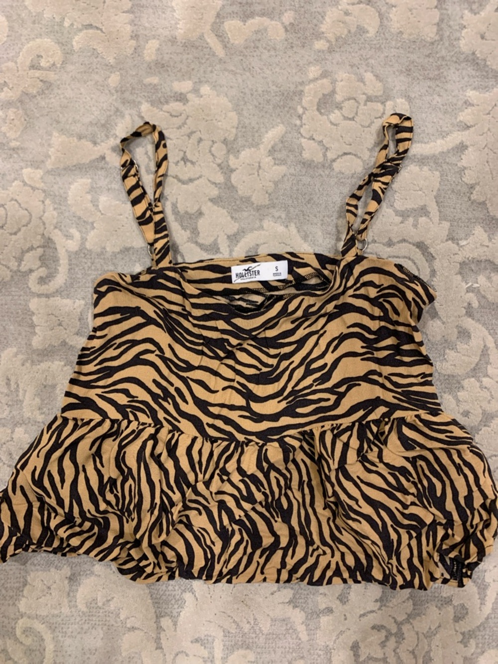 Hollister Black and Tan Zebra-Print Ruffle Cami